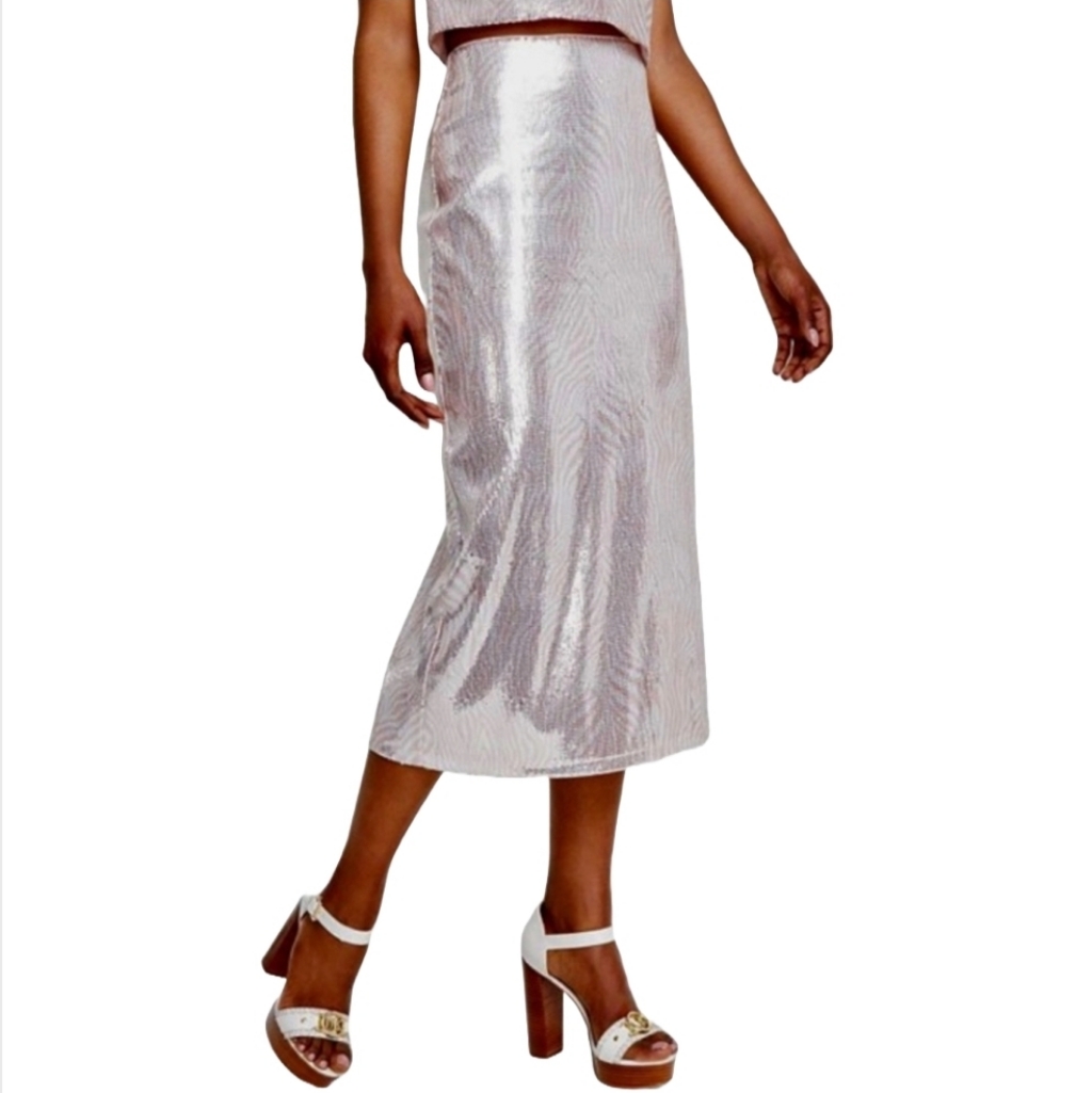 Michael Michael Kors Shimmering Blush Metallic Midi Skirt